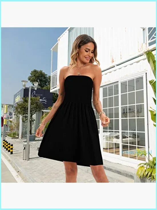 Off Shoulder Strapless Tube Top Midi Dress Floral Beach Coverup - Picture 3 of 7